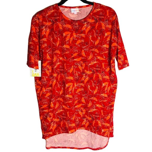 lularoe Irma tunic short sleeve red & orange paisley polyester size xxs READ new - Picture 1 of 10